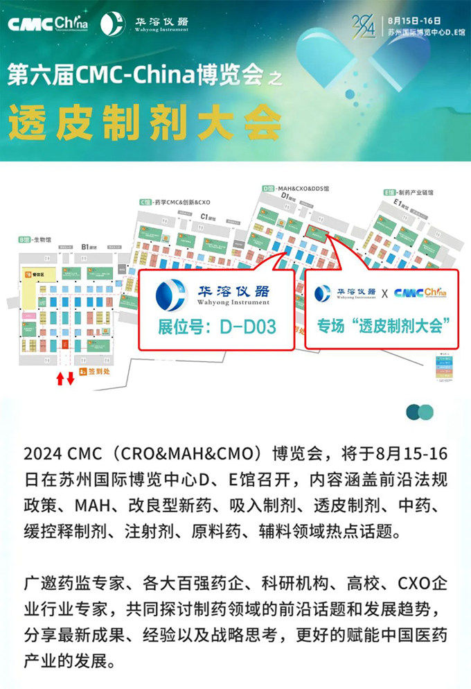 透皮制劑大會 | 華溶儀器攜手2024 CMC-China博覽會分論壇聯(lián)合主辦，邀您共赴8月“透皮專題”之約！